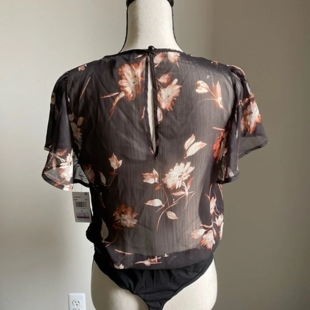 Ash & Violet Black Floral Blouse Bodysuit Size M